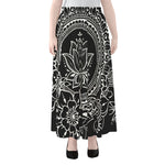 Black And White Lotus Flower Print Chiffon Maxi Skirt