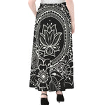 Black And White Lotus Flower Print Chiffon Maxi Skirt