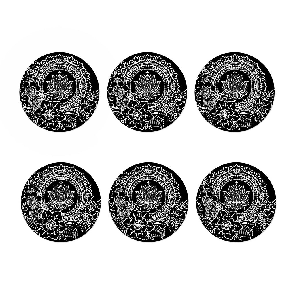 Black And White Lotus Flower Print Coaster Set