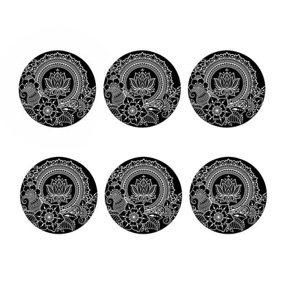 Black And White Lotus Flower Print Coaster Set