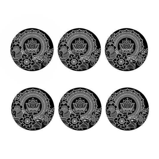 Black And White Lotus Flower Print Coaster Set