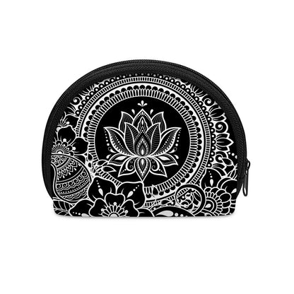 Black And White Lotus Flower Print Coin Purse