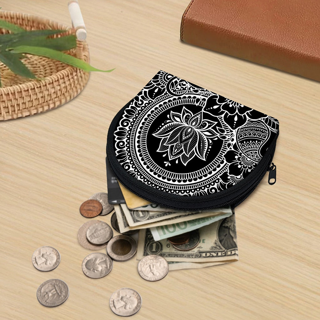 Black And White Lotus Flower Print Coin Purse