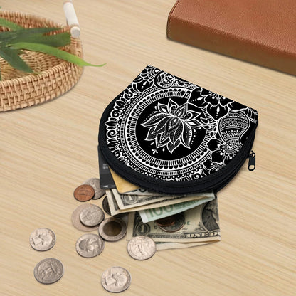 Black And White Lotus Flower Print Coin Purse