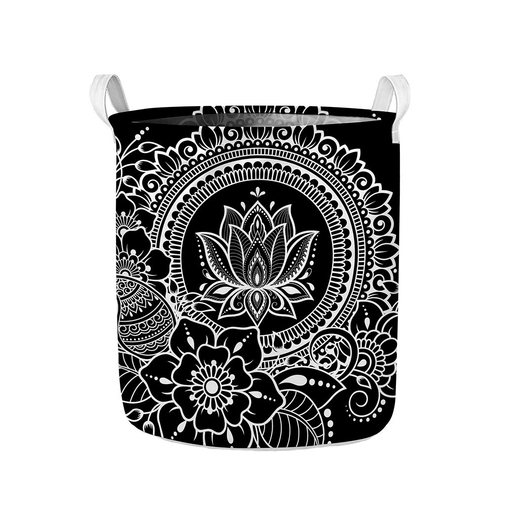Black And White Lotus Flower Print Collapsible Laundry Basket