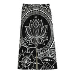 Black And White Lotus Flower Print Cotton Front Slit Maxi Skirt