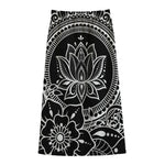 Black And White Lotus Flower Print Cotton Front Slit Maxi Skirt