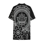 Black And White Lotus Flower Print Cotton Hawaiian Shirt
