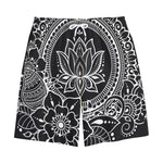Black And White Lotus Flower Print Cotton Shorts