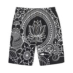 Black And White Lotus Flower Print Cotton Shorts