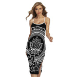 Black And White Lotus Flower Print Cross Back Cami Dress