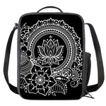 Black And White Lotus Flower Print Crossbody Lunch Bag