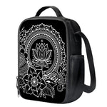 Black And White Lotus Flower Print Crossbody Lunch Bag