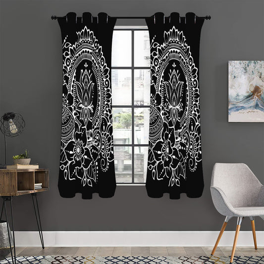 Black And White Lotus Flower Print Curtain