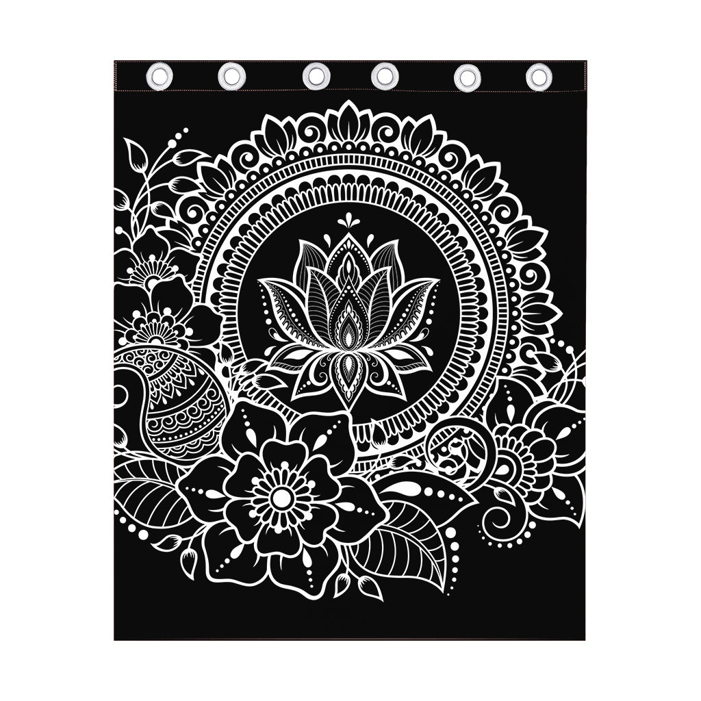 Black And White Lotus Flower Print Curtain
