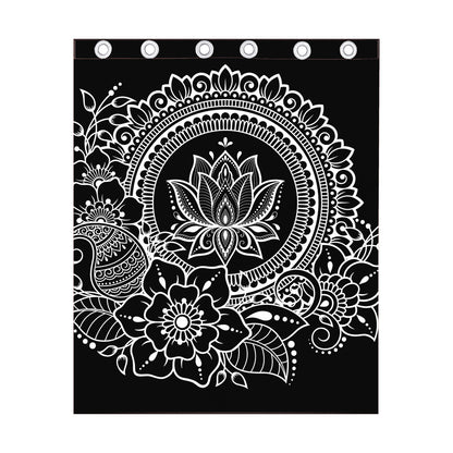 Black And White Lotus Flower Print Curtain
