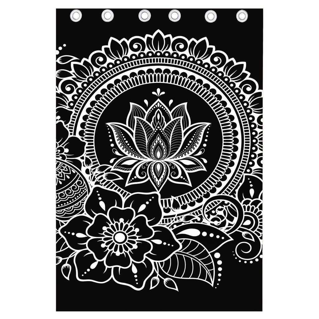 Black And White Lotus Flower Print Curtain