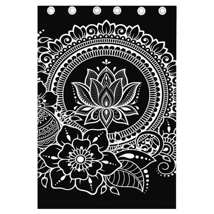 Black And White Lotus Flower Print Curtain