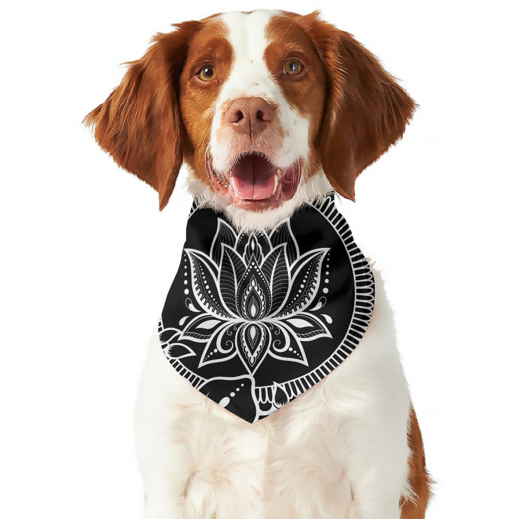 Black And White Lotus Flower Print Dog Bandana