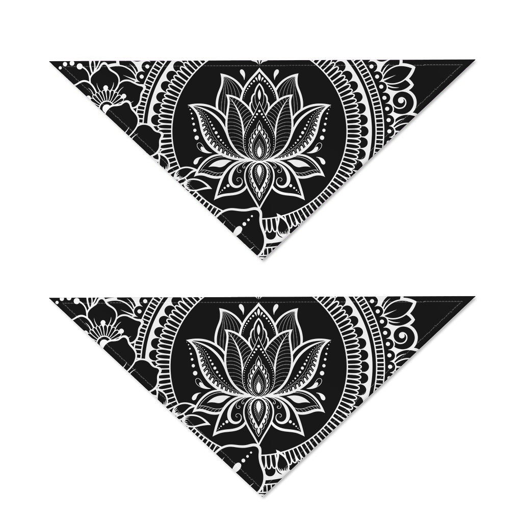 Black And White Lotus Flower Print Dog Bandana