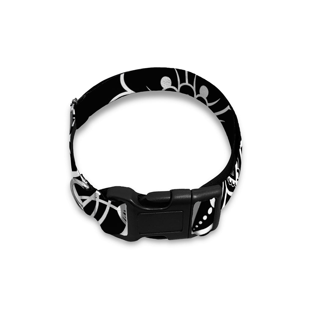 Black And White Lotus Flower Print Dog Collar