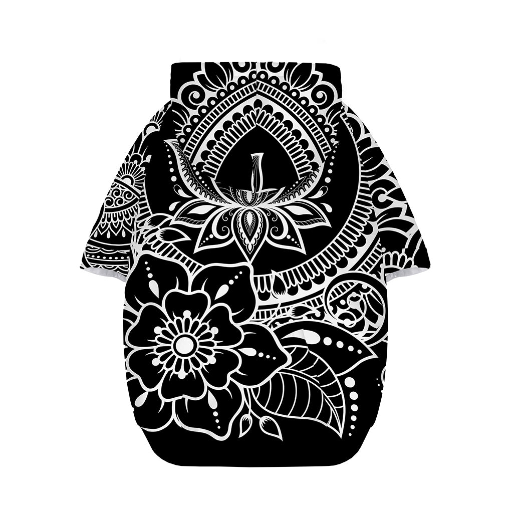 Black And White Lotus Flower Print Dog Zip Up Hoodie