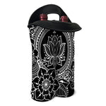 Black And White Lotus Flower Print Double Neoprene Wine Tote