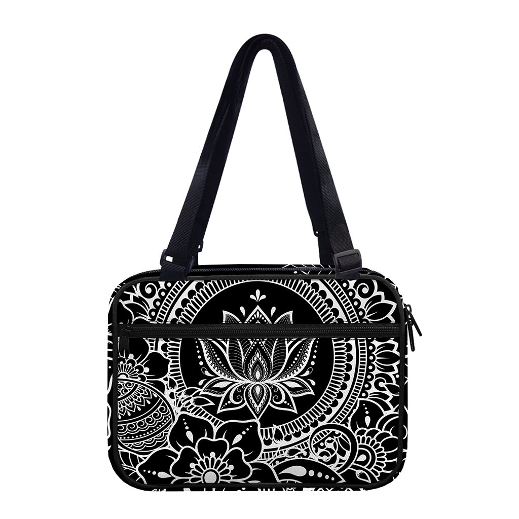 Black And White Lotus Flower Print Double Strap Bible Bag