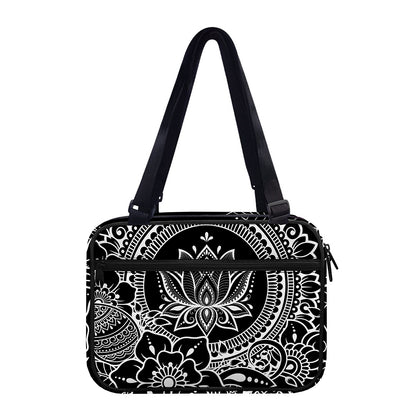 Black And White Lotus Flower Print Double Strap Bible Bag