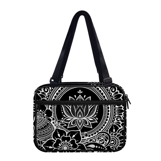 Black And White Lotus Flower Print Double Strap Bible Bag