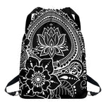 Black And White Lotus Flower Print Drawstring Backpack