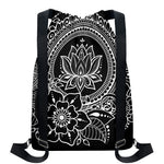 Black And White Lotus Flower Print Drawstring Backpack
