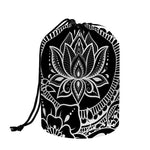 Black And White Lotus Flower Print Drawstring Makeup Bag
