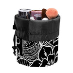 Black And White Lotus Flower Print Drawstring Makeup Bag