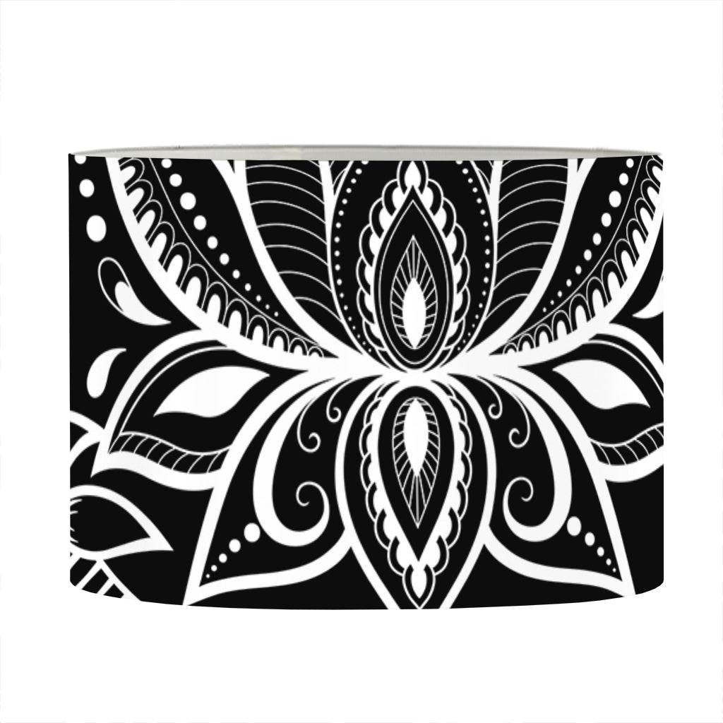 Black And White Lotus Flower Print Drum Lamp Shade