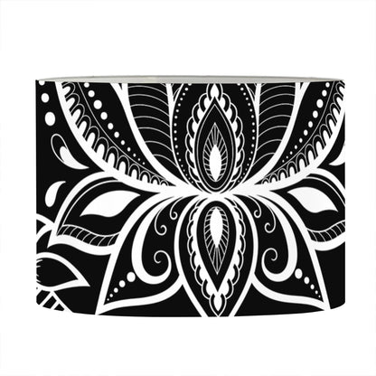 Black And White Lotus Flower Print Drum Lamp Shade