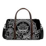 Black And White Lotus Flower Print Duffle Bag