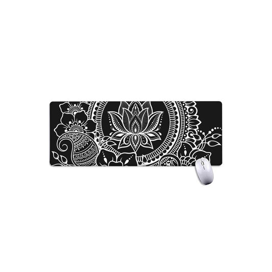 Black And White Lotus Flower Print Extended Mouse Pad