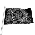Black And White Lotus Flower Print Flag