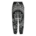 Black And White Lotus Flower Print Fleece Lined Knit Pants