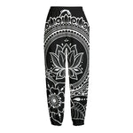 Black And White Lotus Flower Print Fleece Lined Knit Pants