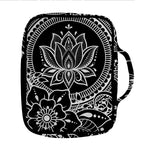 Black And White Lotus Flower Print Front Pocket Bible Bag