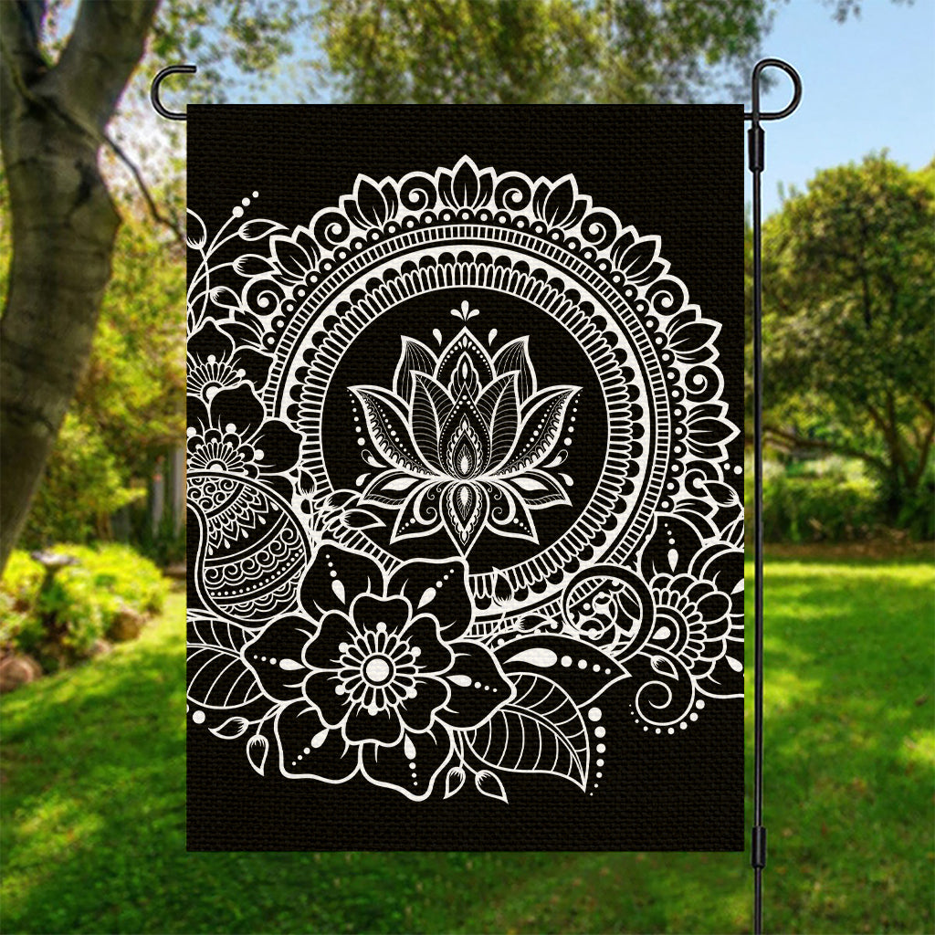 Black And White Lotus Flower Print Garden Flag