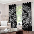 Black And White Lotus Flower Print Grommet Curtains