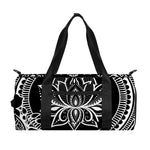 Black And White Lotus Flower Print Gym Bag