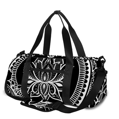 Black And White Lotus Flower Print Gym Bag