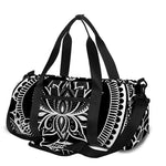 Black And White Lotus Flower Print Gym Bag