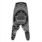 Black And White Lotus Flower Print Hammer Pants