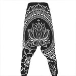 Black And White Lotus Flower Print Hammer Pants