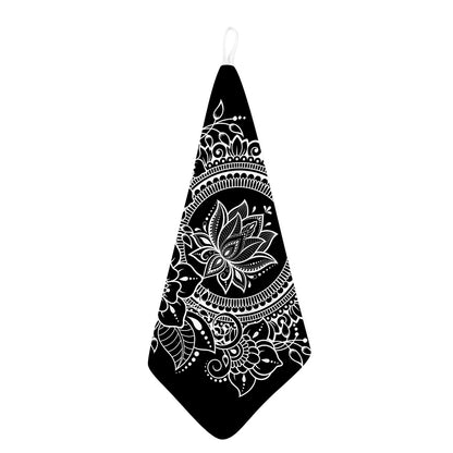 Black And White Lotus Flower Print Hand Towel